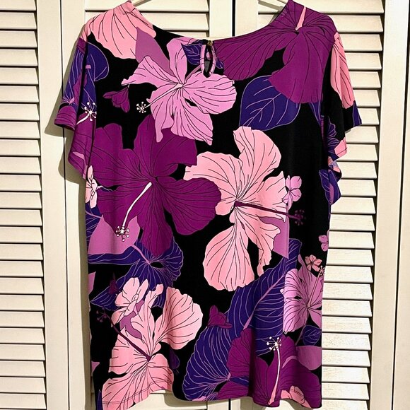 Liz Claiborne Purple Flower Flowing Tunic / Top * Size 1X * New with Tag - Picture 3 of 5